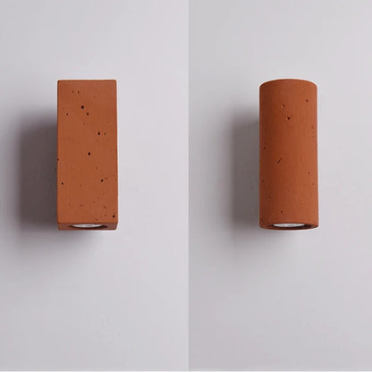 Terracotta Minimalist Wall Light – Modern Rustic Cylinder & Cube Design - Modefinity