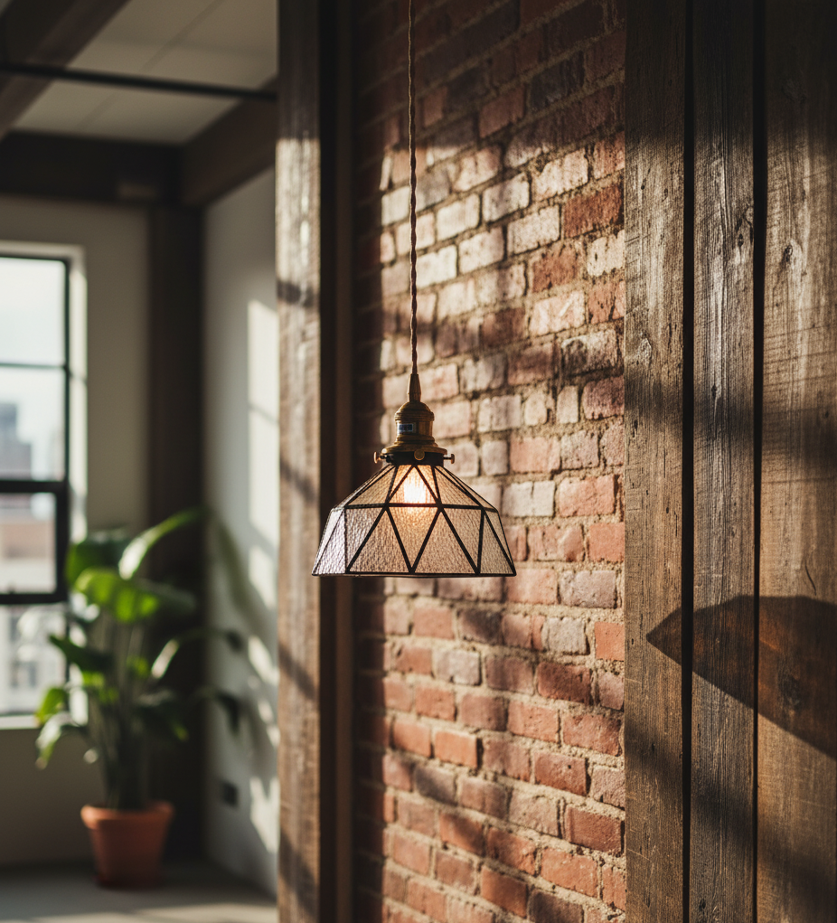 Tiffany Style Faux Stained Glass Pendant Light with Brass Fixture - Modefinity