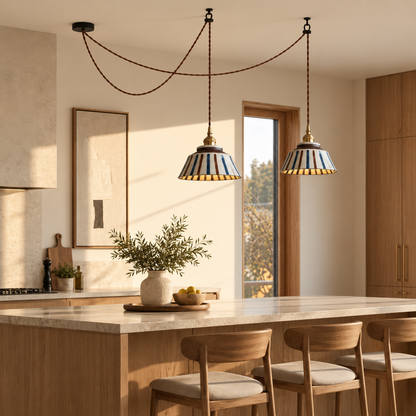 The Kyoto Stripe: Hand-Painted Ribbed Ceramic Pendant Light
