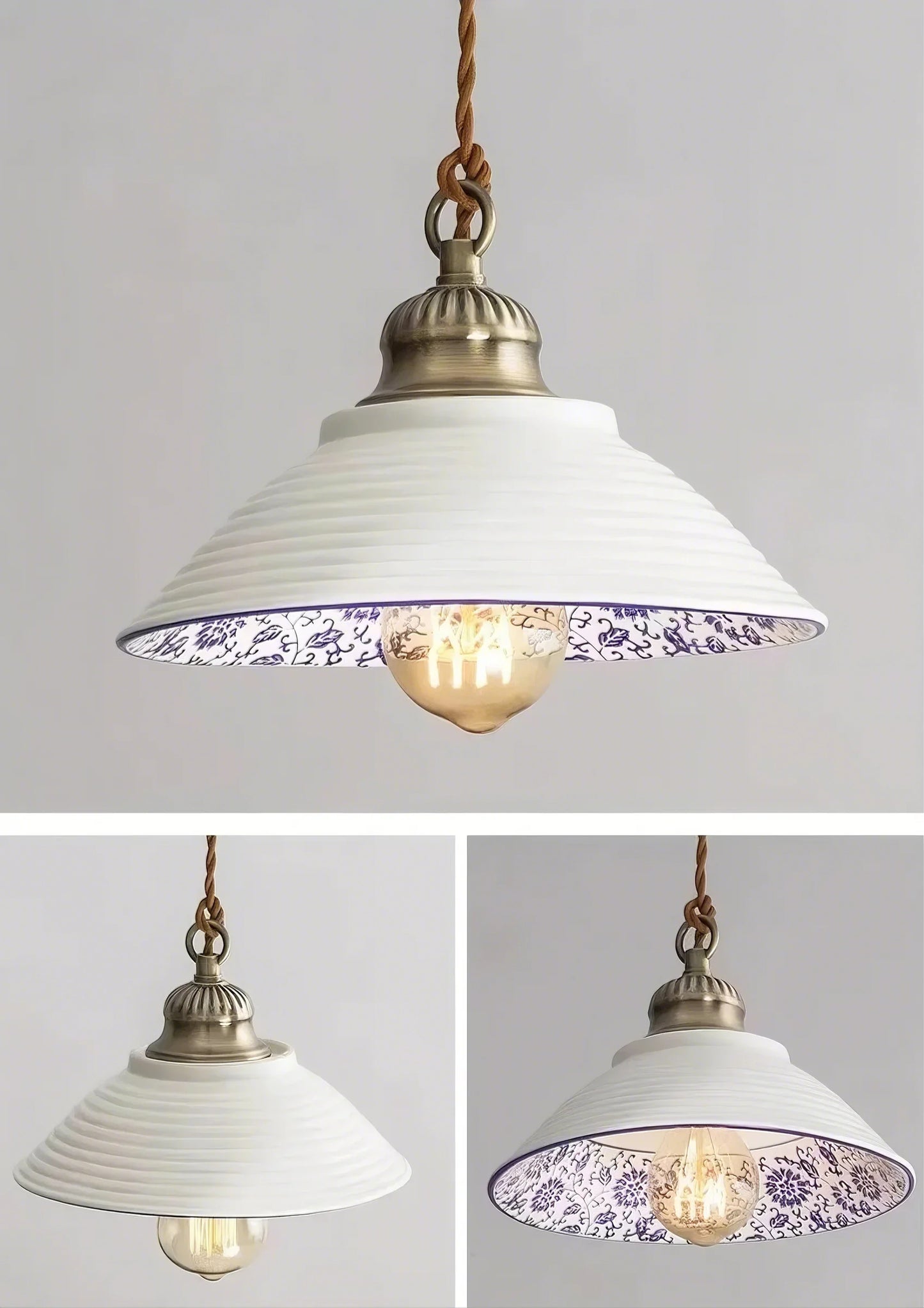 Vintage Floral Ceramic Pendant Light Trio - Modefinity