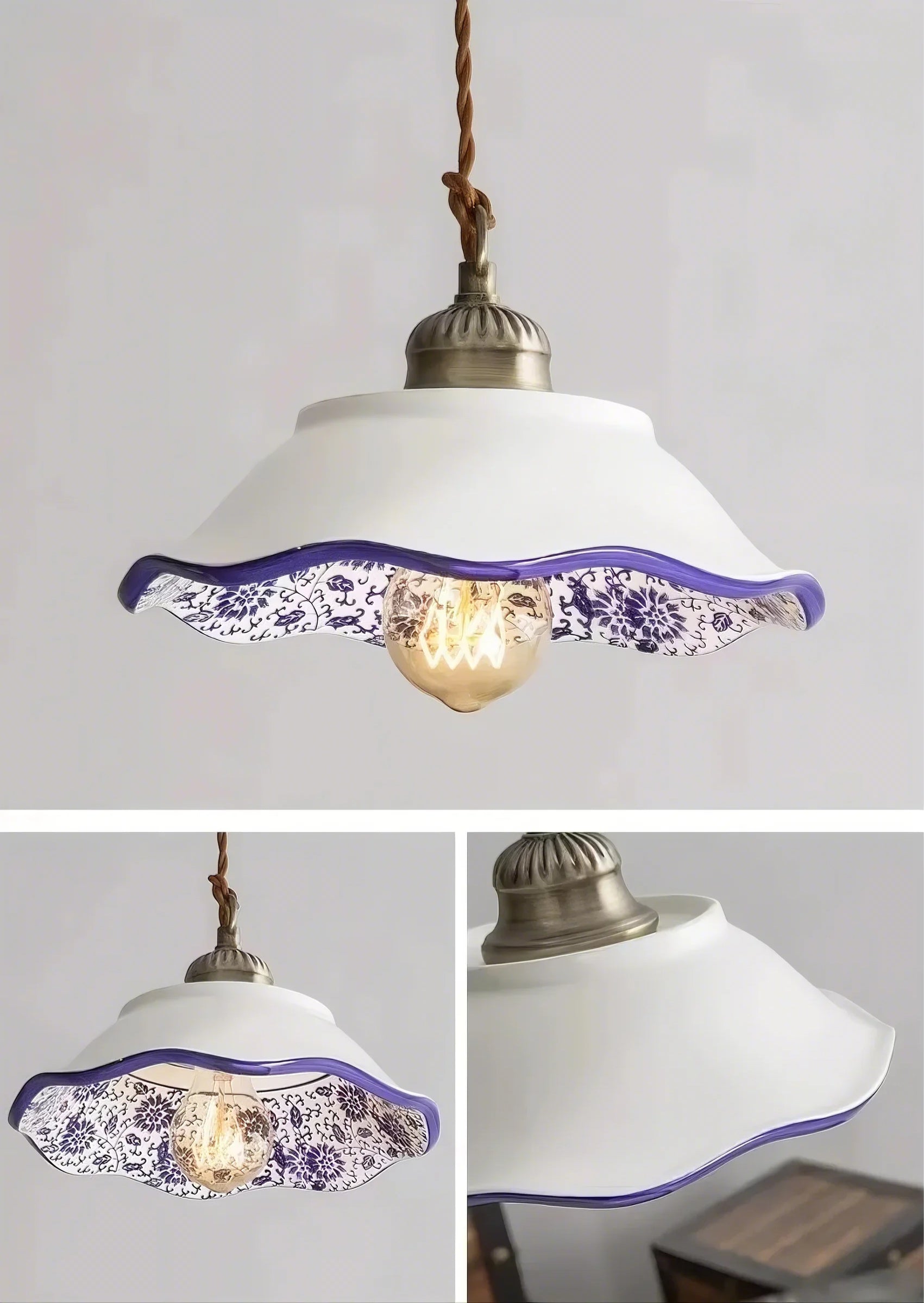 Vintage Floral Ceramic Pendant Light Trio - Modefinity