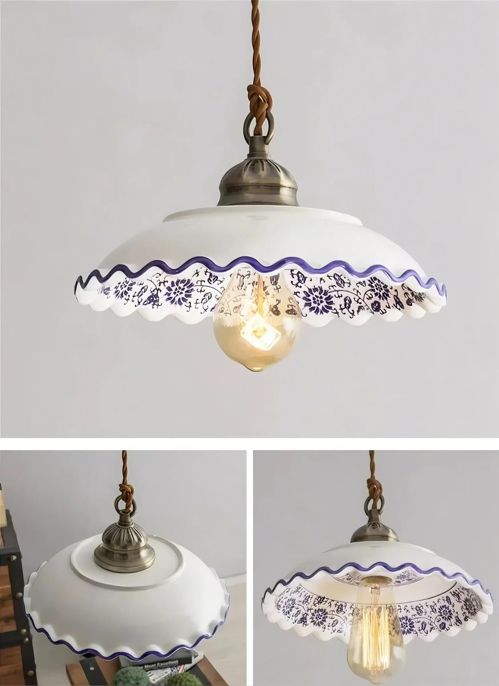 Vintage Floral Ceramic Pendant Light Trio - Modefinity