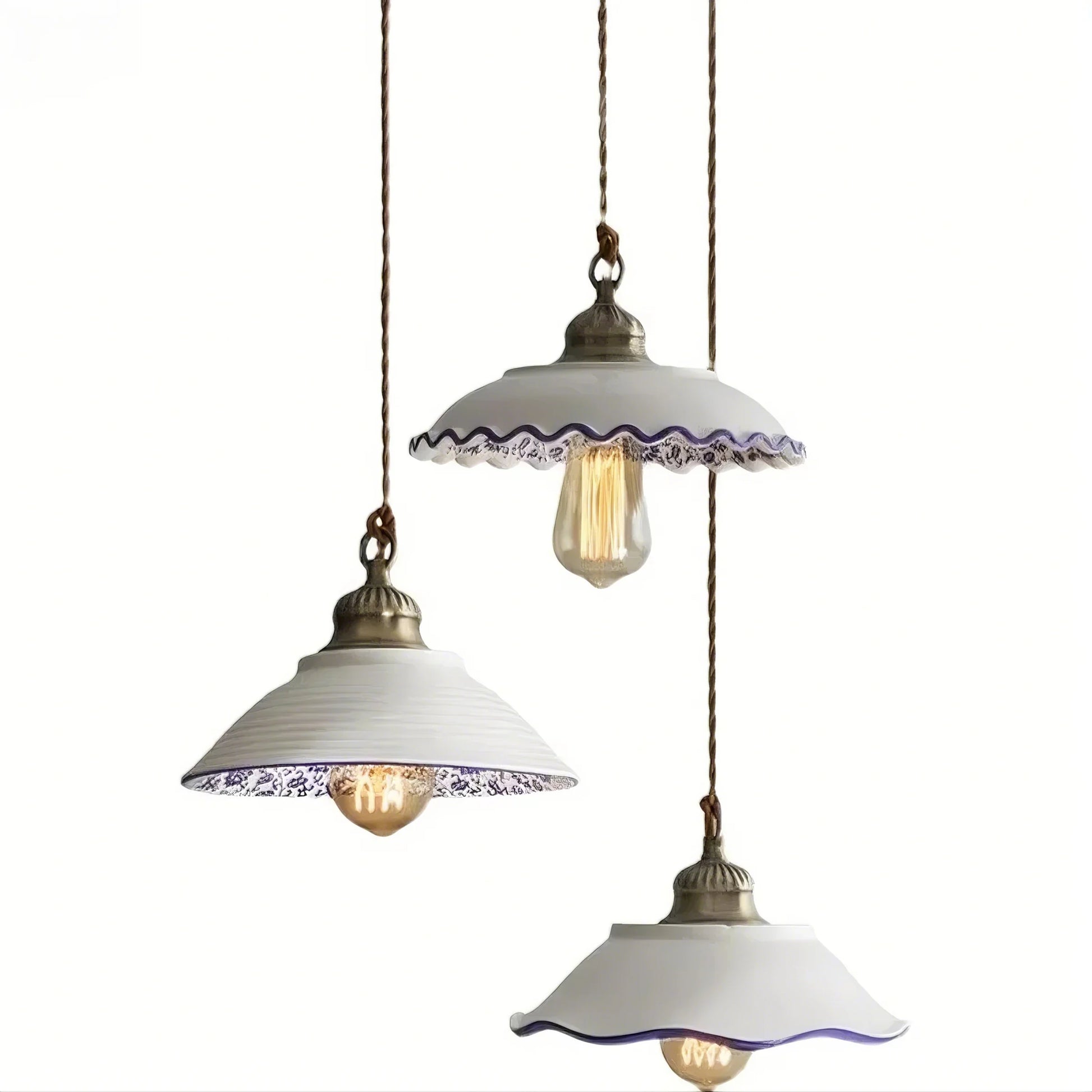 Vintage Floral Ceramic Pendant Light Trio - Modefinity