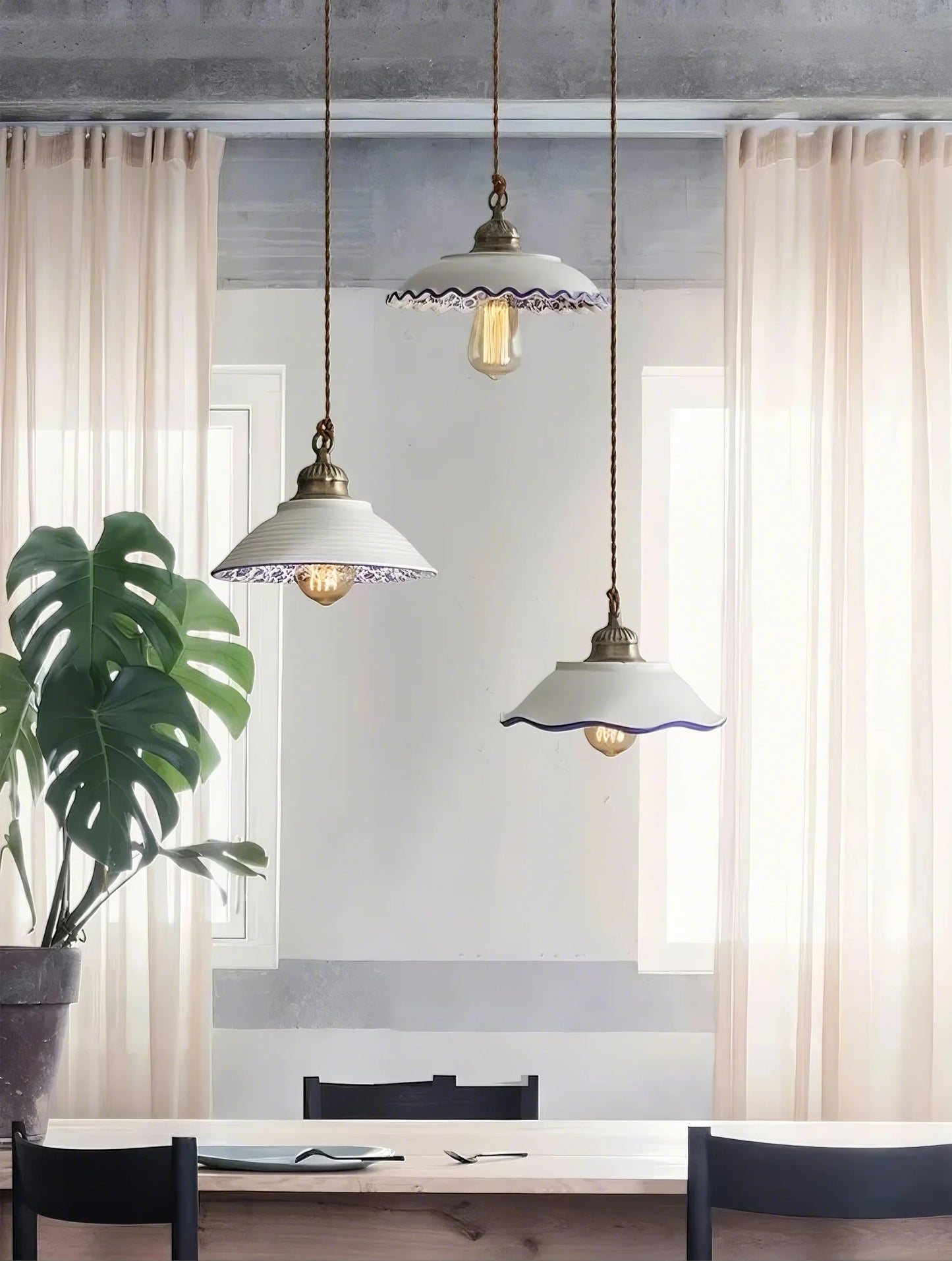 Vintage Floral Ceramic Pendant Light Trio - Modefinity