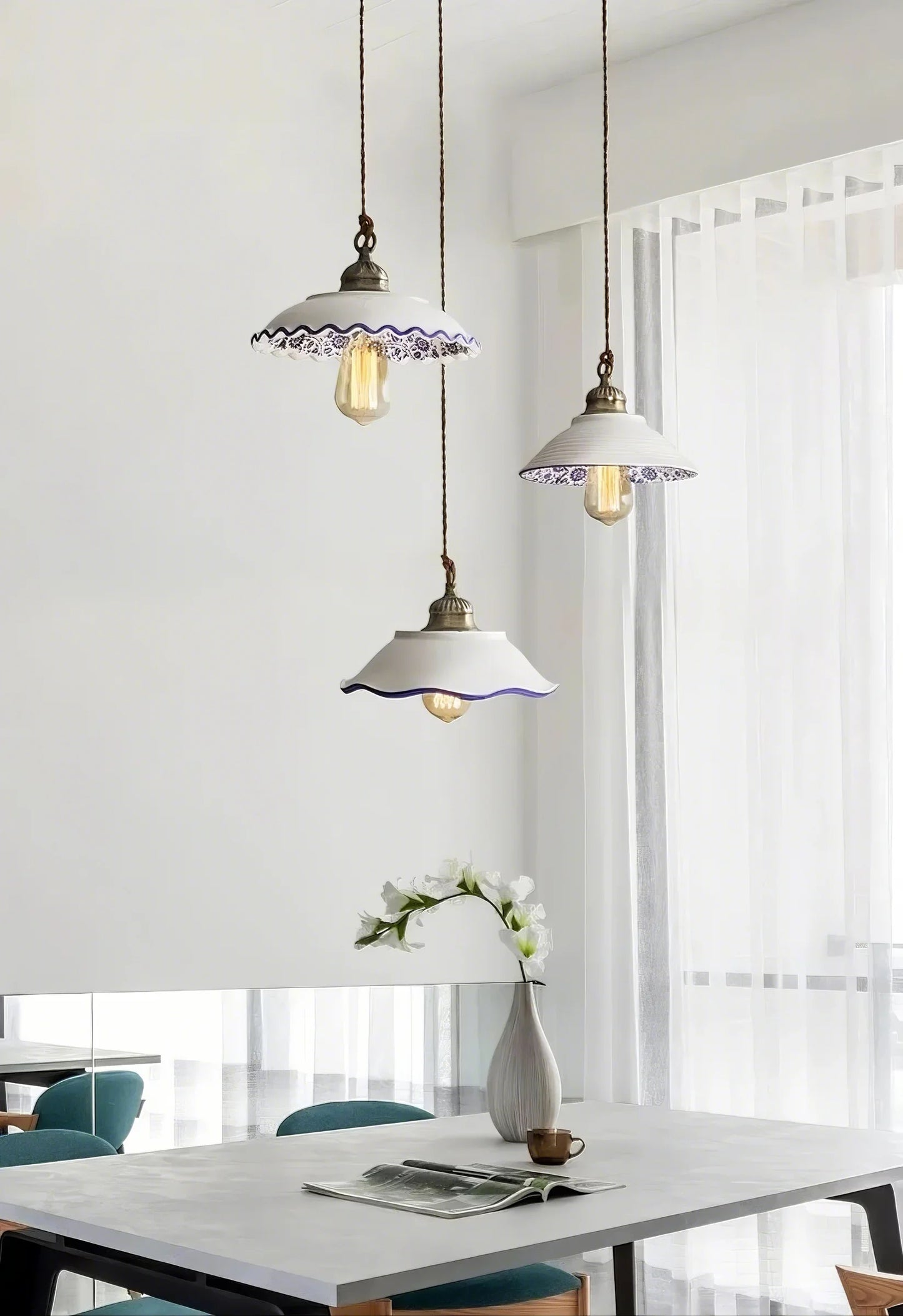 Vintage Floral Ceramic Pendant Light Trio - Modefinity