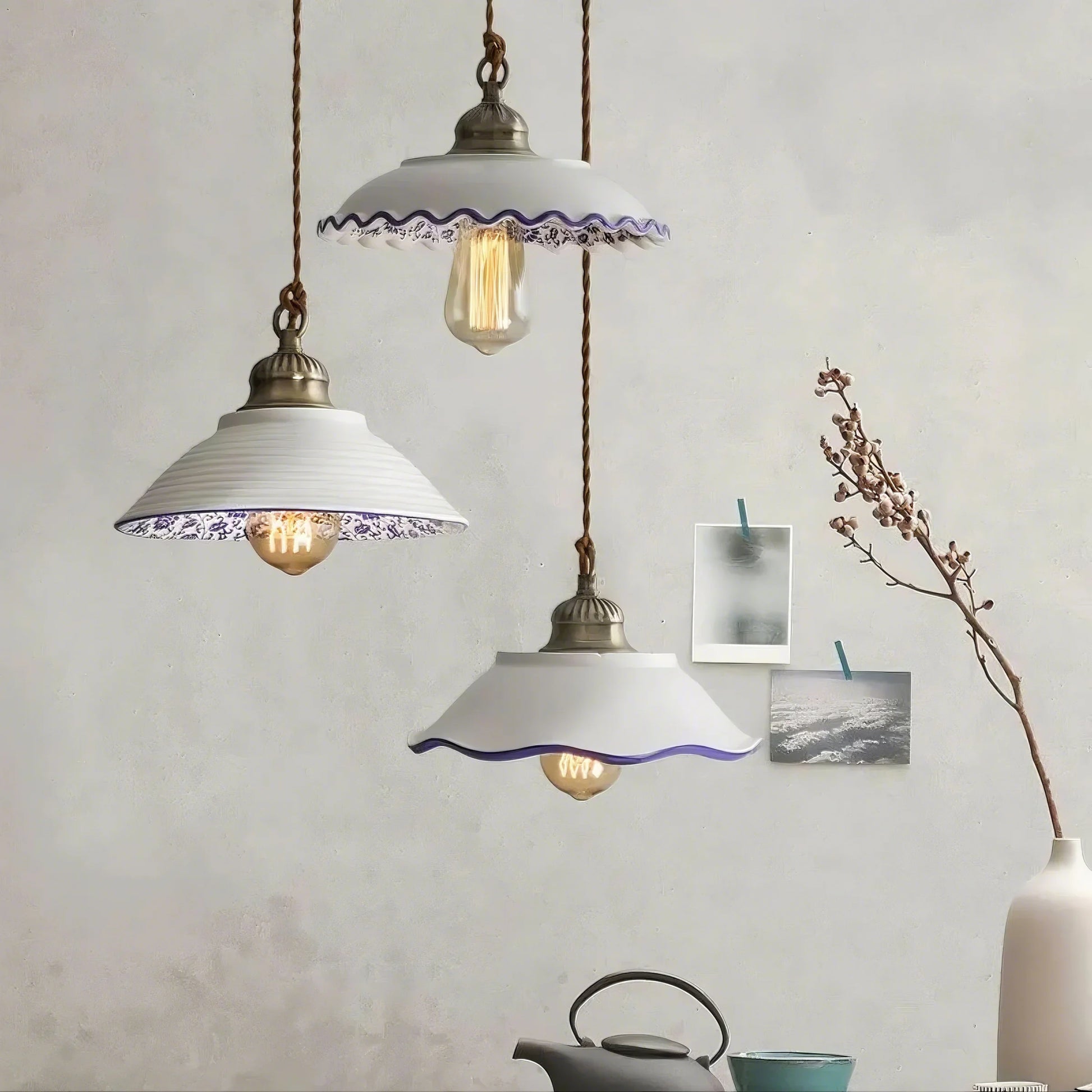 Vintage Floral Ceramic Pendant Light Trio - Modefinity