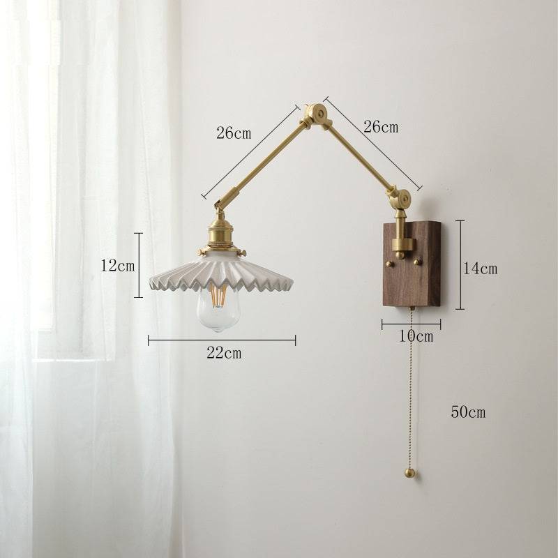 Antique Brass Swing Arm Wall Sconce with Scalloped Ceramic Shade - 129WL - Modefinity