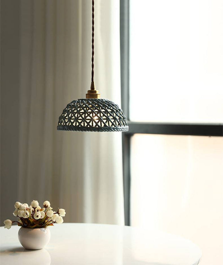 Artisan Ceramic Pendant Light with Solid Brass Details