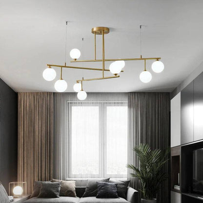 Brass Chandelier With White Frosted Globes - 1CH5 - Modefinity