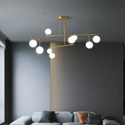 Brass Chandelier With White Frosted Globes - 1CH5 - Modefinity