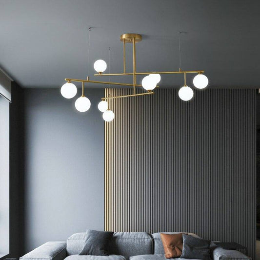 Brass Chandelier With White Frosted Globes - 1CH5 - Modefinity