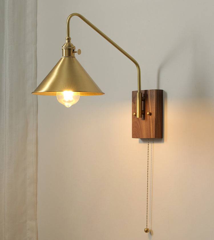 Brass Wall Light With Wood Plate - 107WL - Modefinity