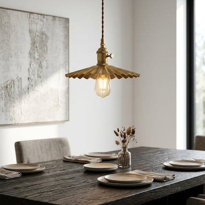 Fluted Brass Pendant Light – Rustic Glass Shade Dimmable Fixture - Modefinity