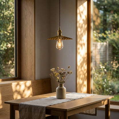 Fluted Brass Pendant Light – Rustic Glass Shade Dimmable Fixture - Modefinity