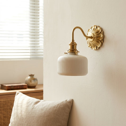 Magnolia Brass Wall Sconce with Ribbed Glass Shade