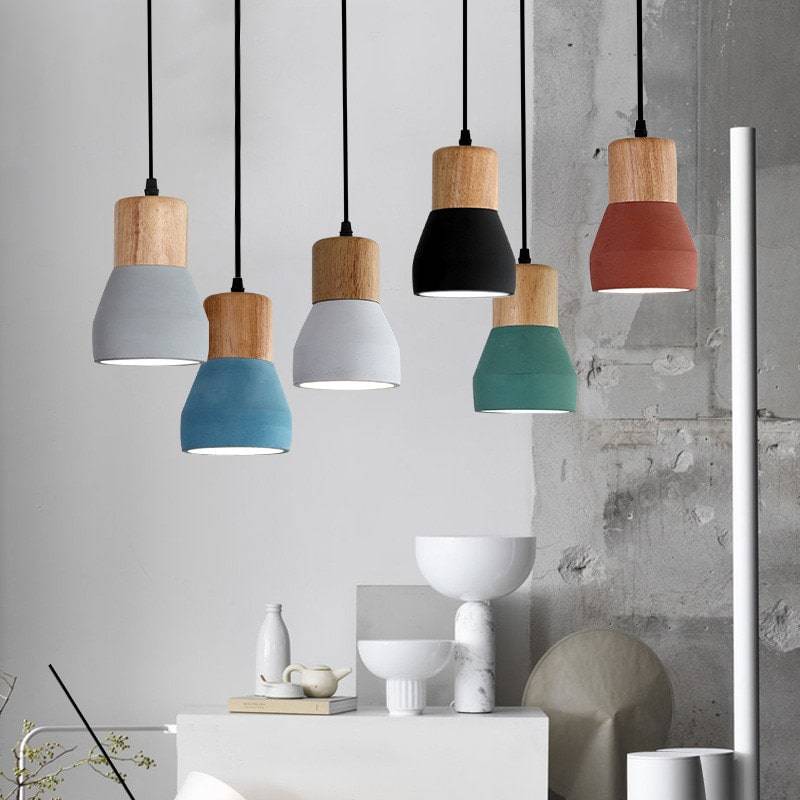 Cement Pendant Light With Wood Lampholder - 101CM - Modefinity