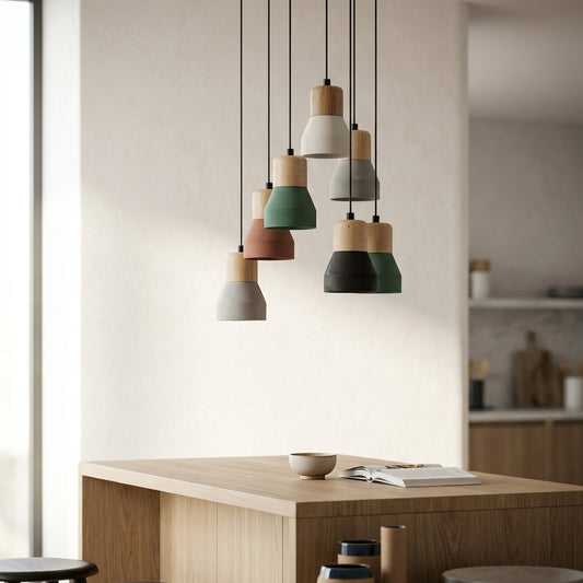Cement Pendant Light With Wood Lampholder - 101CM - Modefinity