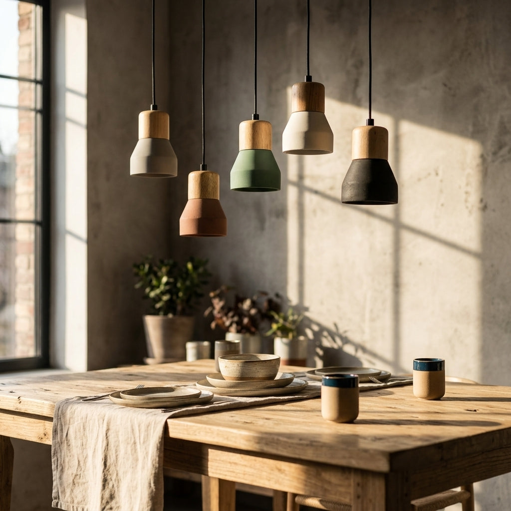Cement Pendant Light With Wood Lampholder - 101CM - Modefinity