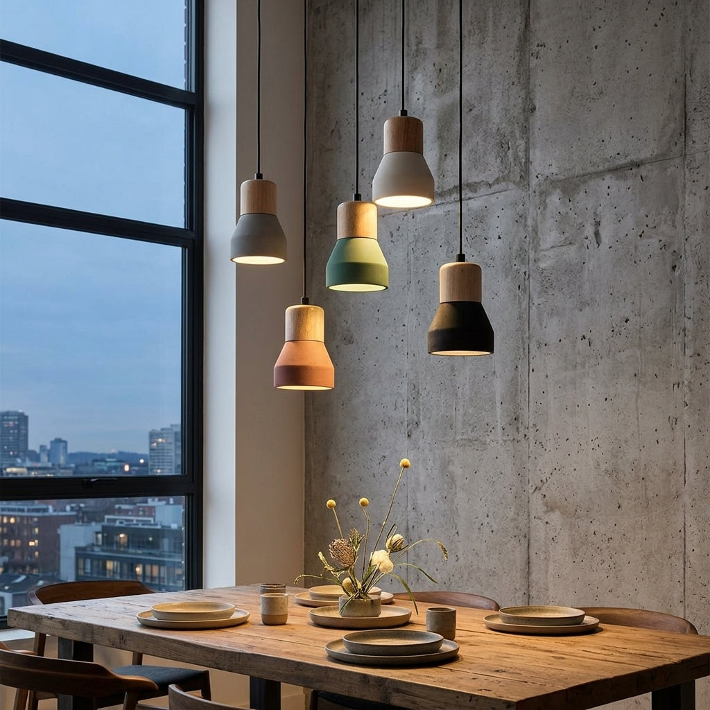 Cement Pendant Light With Wood Lampholder - 101CM - Modefinity