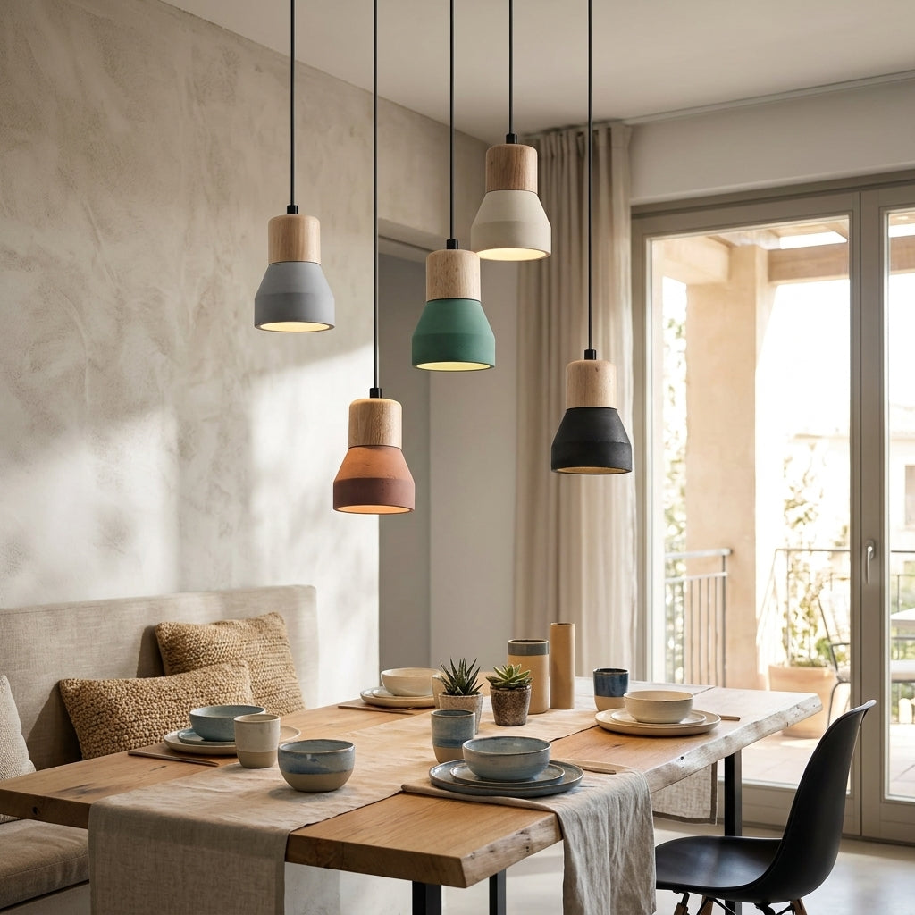 Cement Pendant Light With Wood Lampholder - 101CM - Modefinity