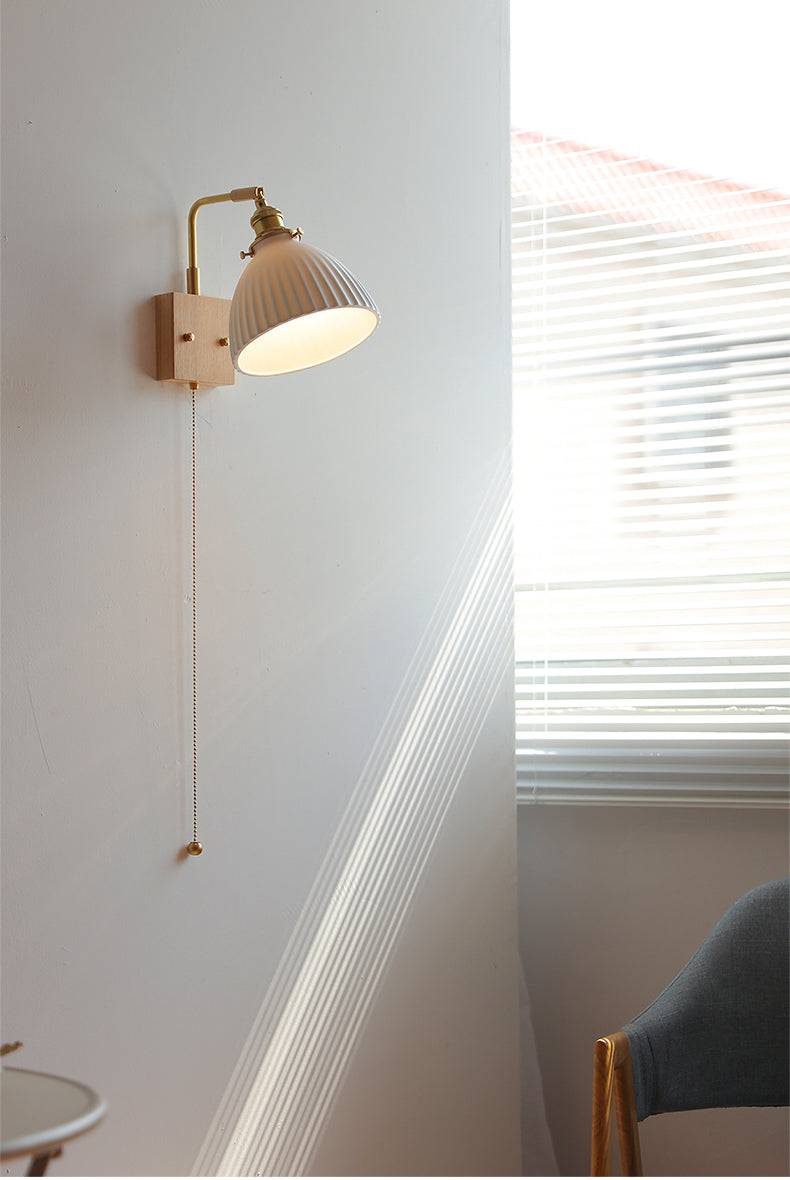 Ceramic Wall Light With Oak Wood Plate - 113WL - Modefinity