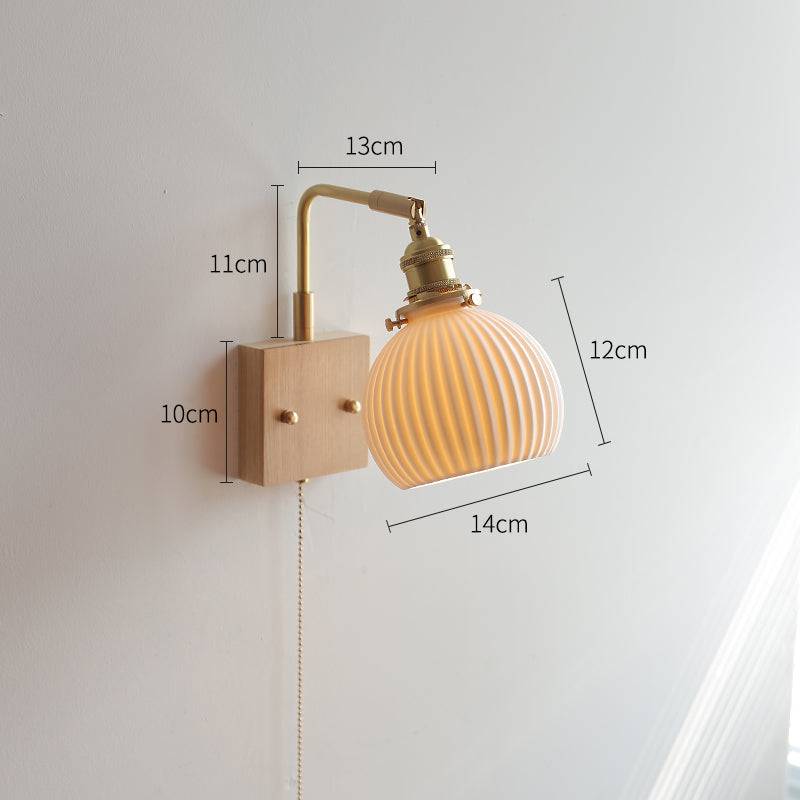 Ceramic Wall Light With Oak Wood Plate - 113WL - Modefinity