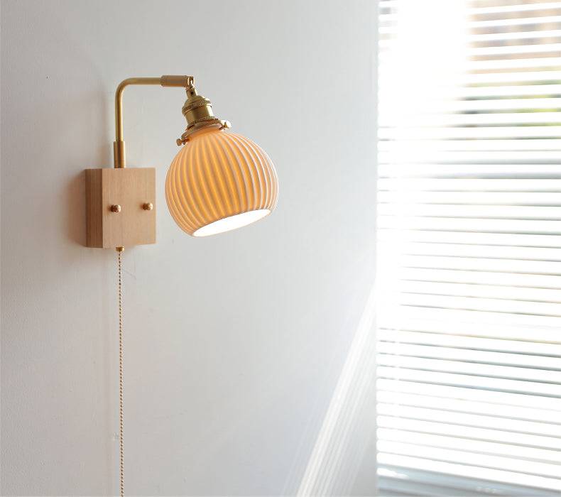 Ceramic Wall Light With Oak Wood Plate - 113WL - Modefinity