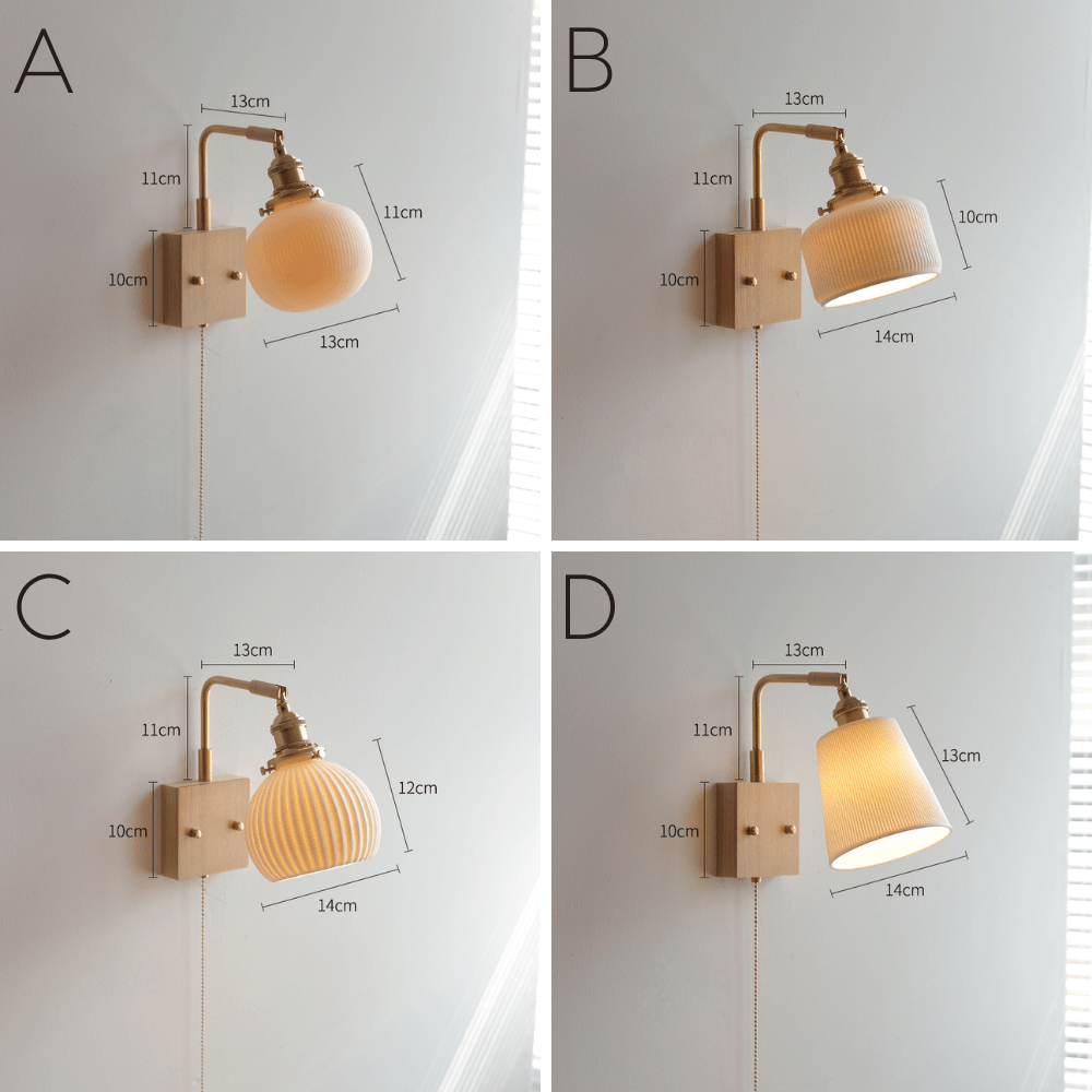 Ceramic Wall Light With Oak Wood Plate - 113WL - Modefinity