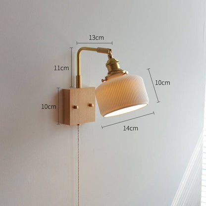 Ceramic Wall Light With Oak Wood Plate - 113WL - Modefinity