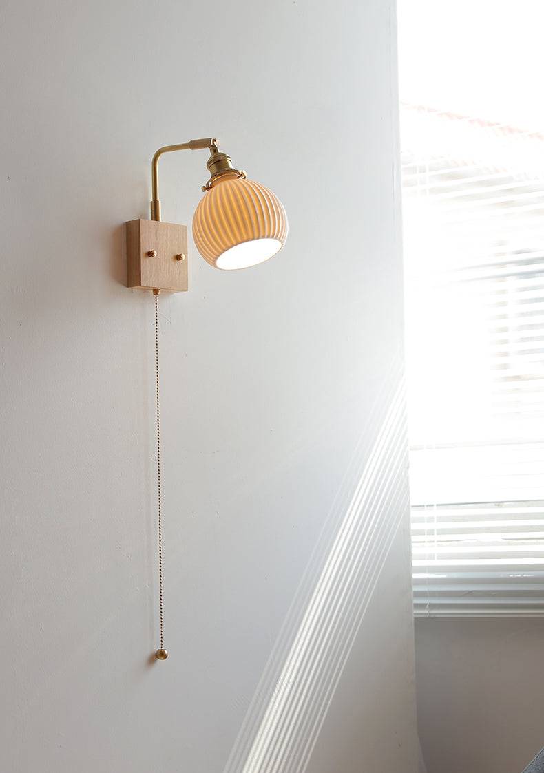 Ceramic Wall Light With Oak Wood Plate - 113WL - Modefinity