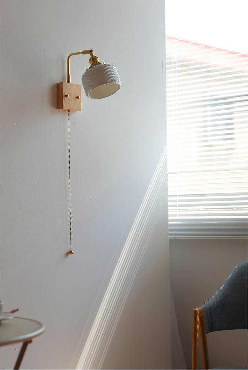 Ceramic Wall Light With Oak Wood Plate - 113WL - Modefinity