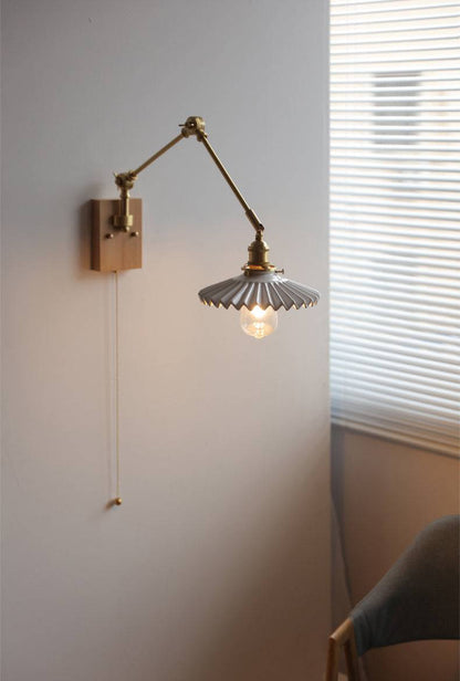 Ceramic Wall Light With Oak Wood Plate - 115WL - Modefinity