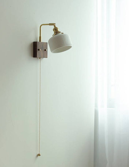 Ceramic Wall Light With Walnut Wood Plate - 124WL - Modefinity