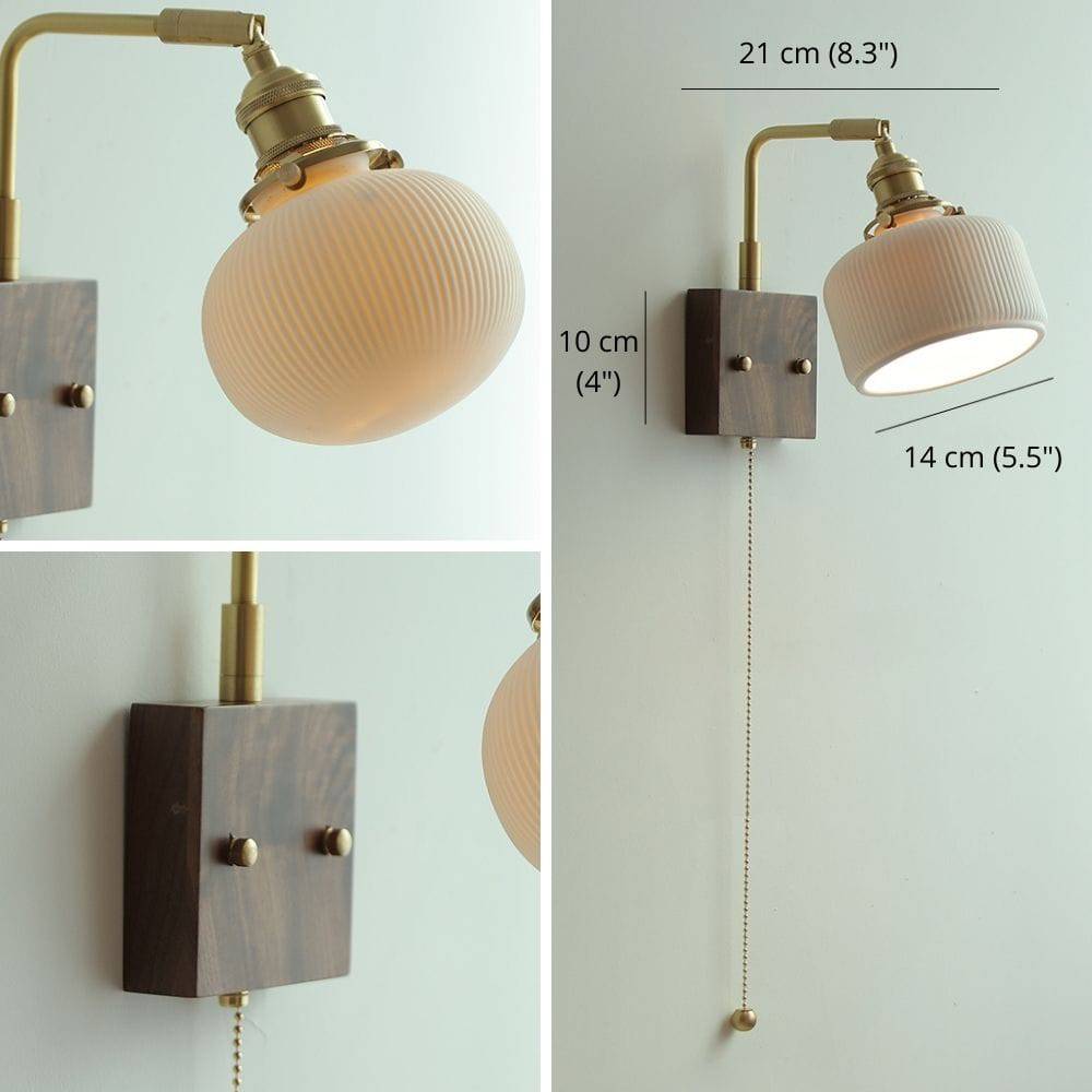 Ceramic Wall Light With Walnut Wood Plate - 124WL - Modefinity