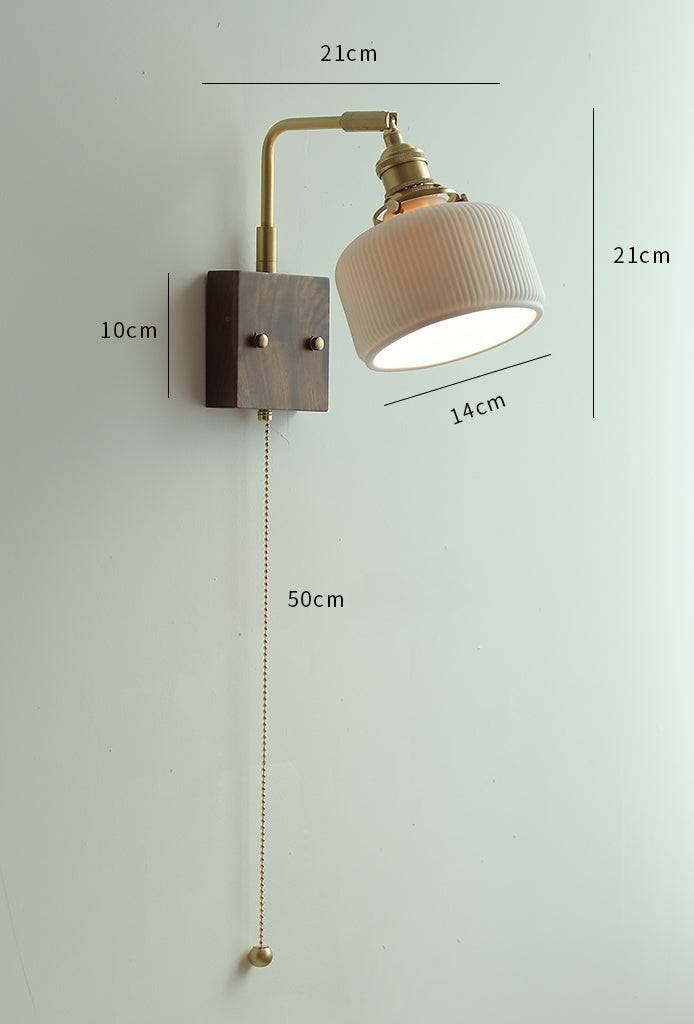 Ceramic Wall Light With Walnut Wood Plate - 124WL - Modefinity