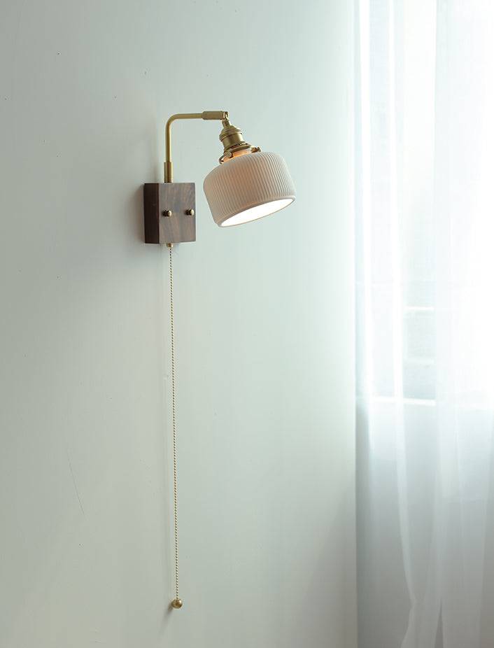 Ceramic Wall Light With Walnut Wood Plate - 124WL - Modefinity