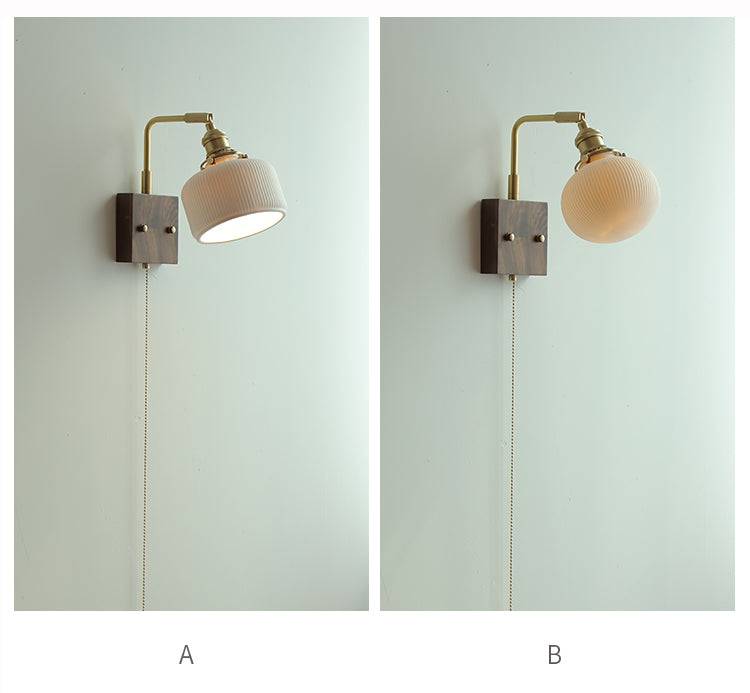 Ceramic Wall Light With Walnut Wood Plate - 124WL - Modefinity