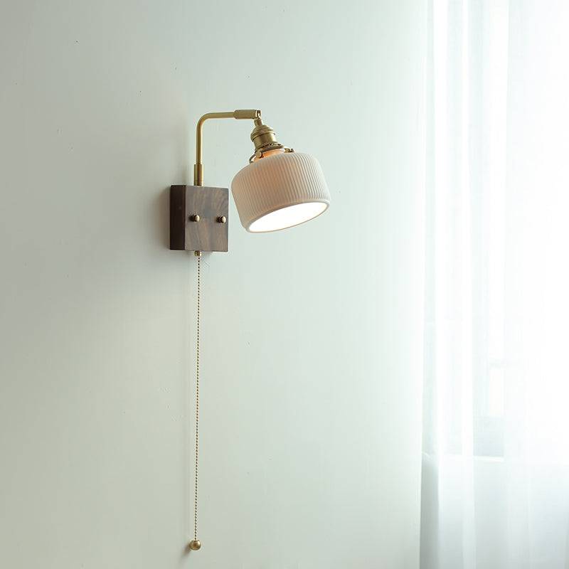 Ceramic Wall Light With Walnut Wood Plate - 124WL - Modefinity