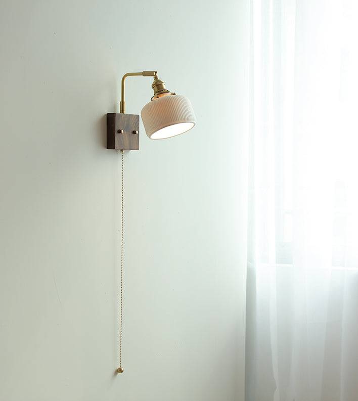 Ceramic Wall Light With Walnut Wood Plate - 124WL - Modefinity