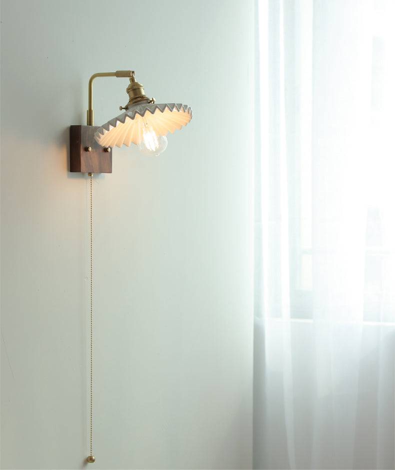 Ceramic Wall Light With Walnut Wood Plate - 126WL - Modefinity