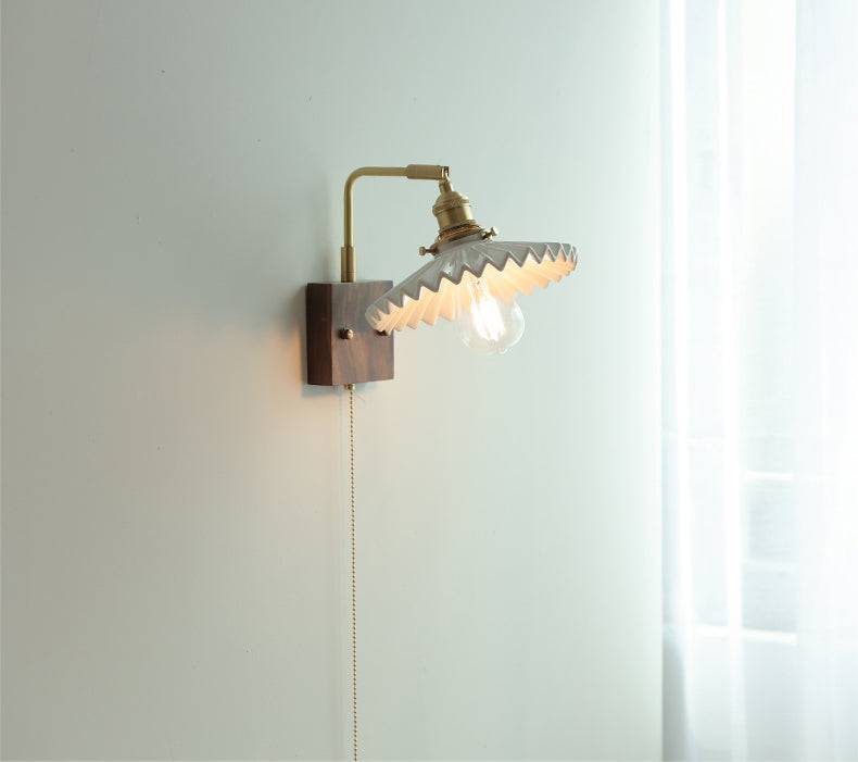 Ceramic Wall Light With Walnut Wood Plate - 126WL - Modefinity