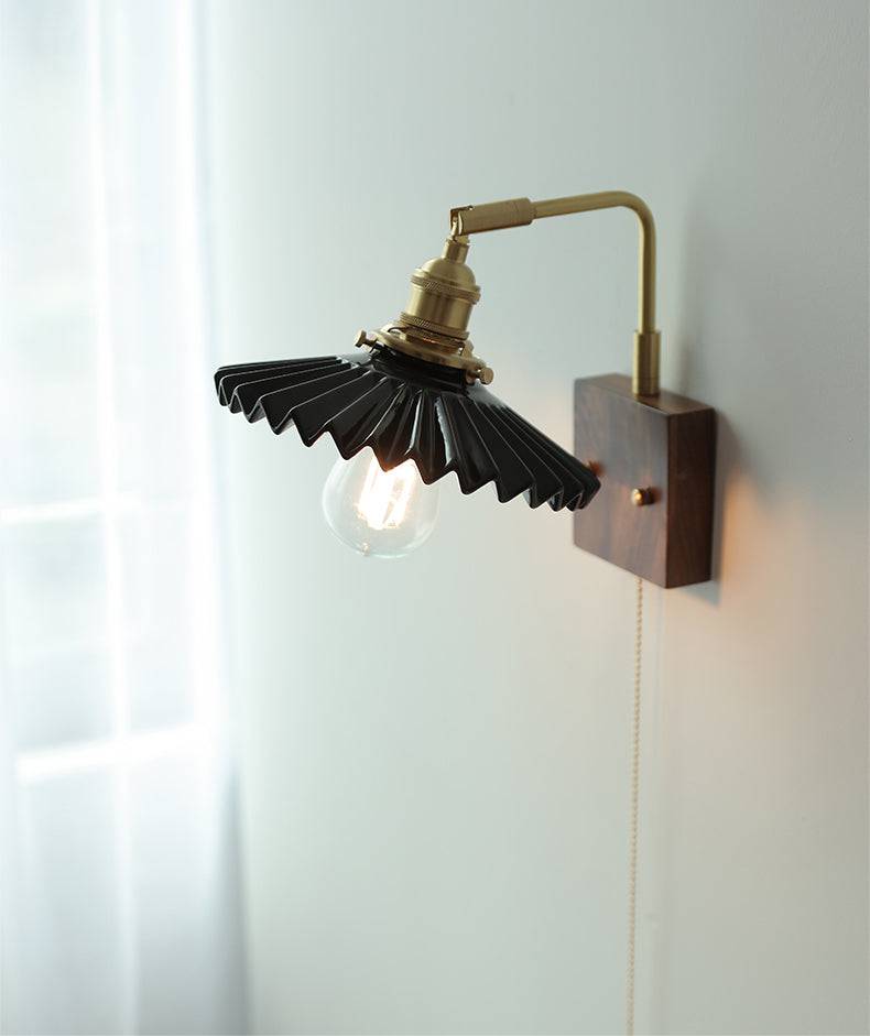 Ceramic Wall Light With Walnut Wood Plate - 126WL - Modefinity