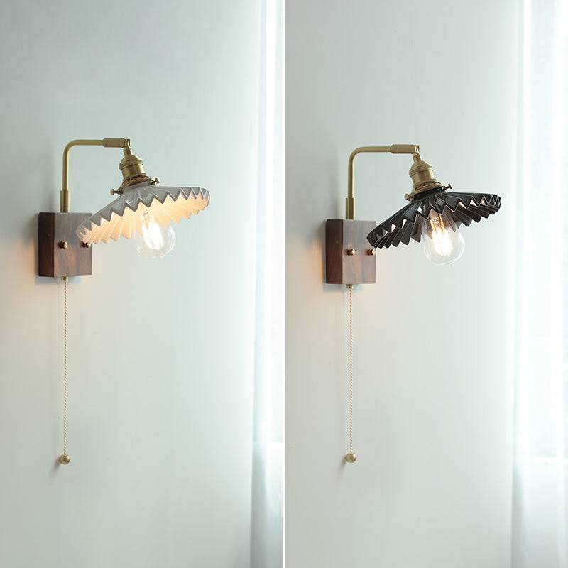 Ceramic Wall Light With Walnut Wood Plate - 126WL - Modefinity