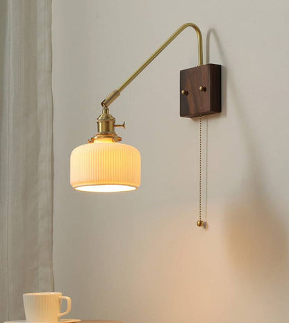 Ceramic Wall Light With Wood Plate - 106WL - Modefinity