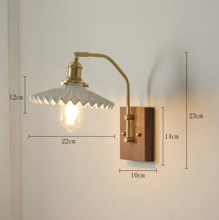 Ceramic Wall Light With Wood Plate - 107WL - Modefinity