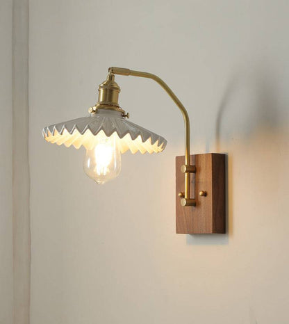 Ceramic Wall Light With Wood Plate - 107WL - Modefinity