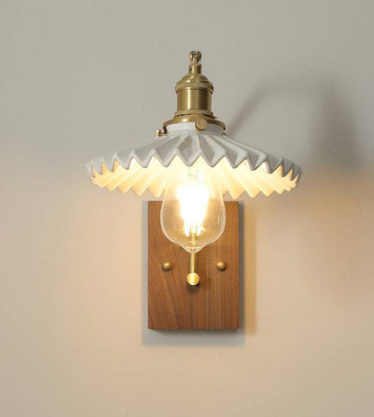 Ceramic Wall Light With Wood Plate - 107WL - Modefinity