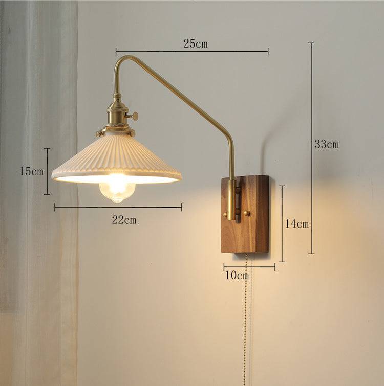 Ceramic Wall Light With Wood Plate - 108WL - Modefinity