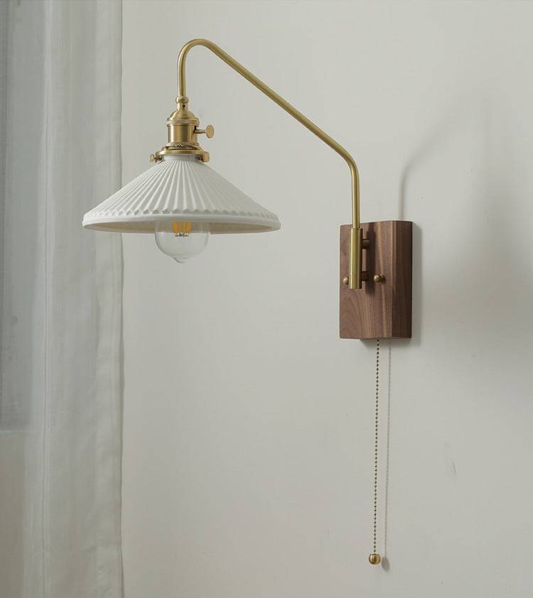 Ceramic Wall Light With Wood Plate - 108WL - Modefinity