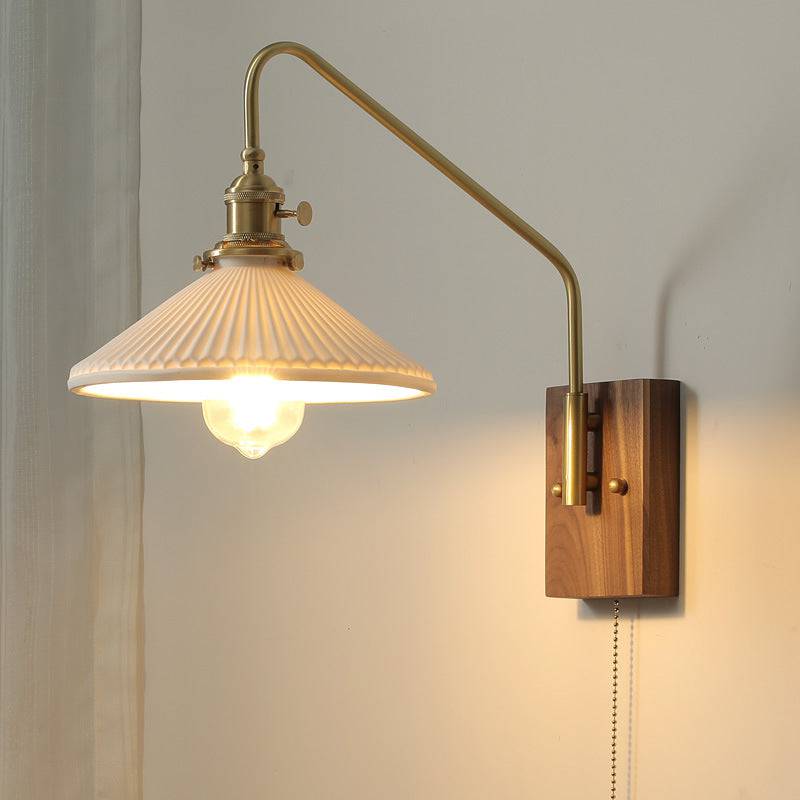 Ceramic Wall Light With Wood Plate - 108WL - Modefinity